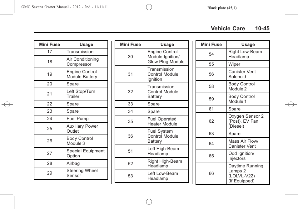Vehicle care 10-45 | GMC 2012 Savana User Manual | Page 311 / 424