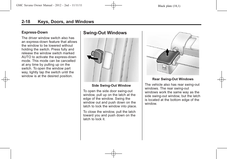 Swing-out windows, Swing-out windows -18 | GMC 2012 Savana User Manual | Page 46 / 424