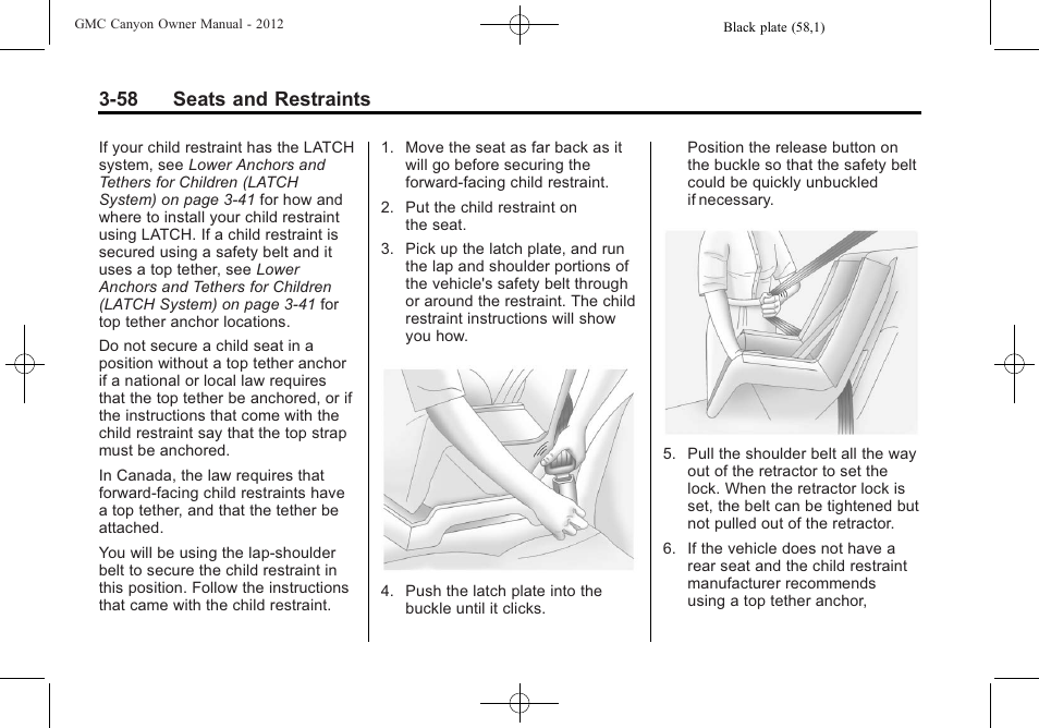 58 seats and restraints | GMC 2012 Canyon User Manual | Page 102 / 386