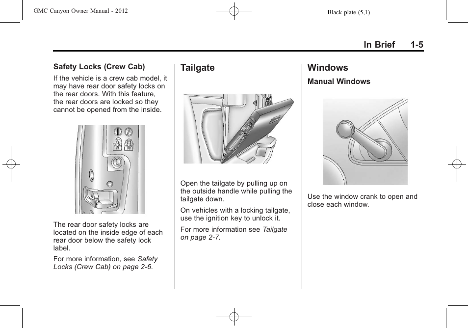 Tailgate, Windows, Tailgate -5 windows -5 | Center | GMC 2012 Canyon User Manual | Page 11 / 386