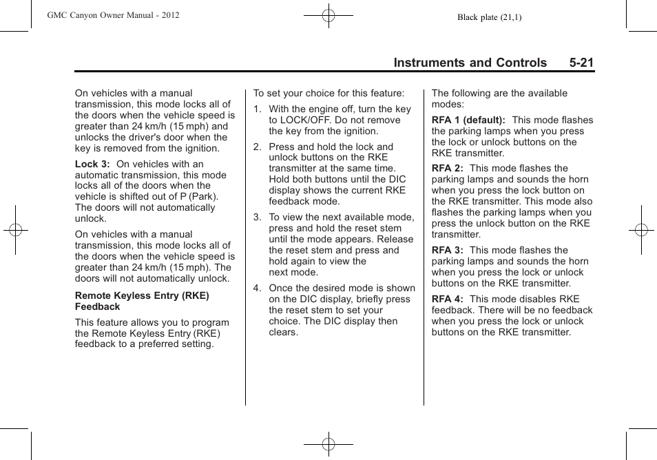 Instruments and controls 5-21 | GMC 2012 Canyon User Manual | Page 129 / 386