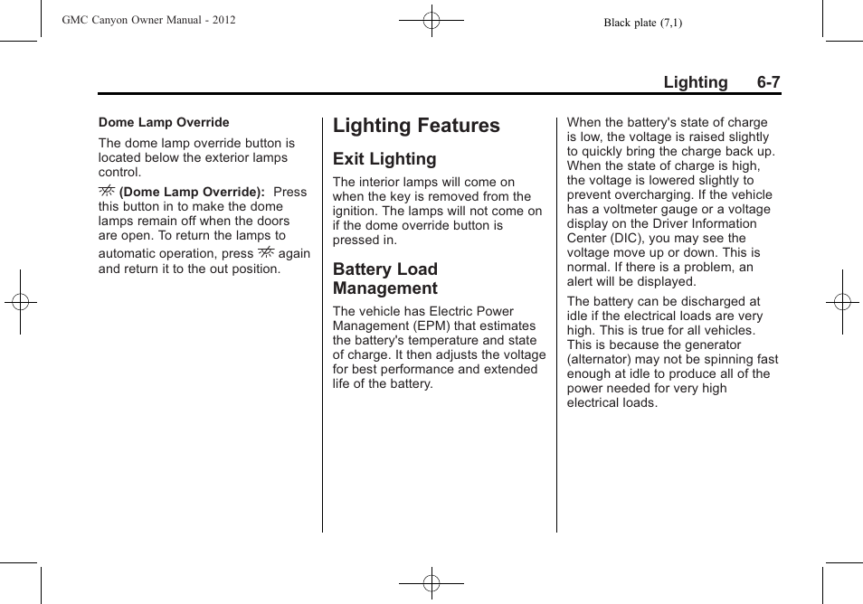 Lighting features, Exit lighting, Battery load management | Lighting features -7, Conversions, Exit lighting -7 battery load management -7 | GMC 2012 Canyon User Manual | Page 141 / 386