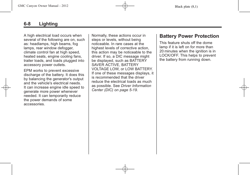 Battery power protection, Battery power protection -8 | GMC 2012 Canyon User Manual | Page 142 / 386