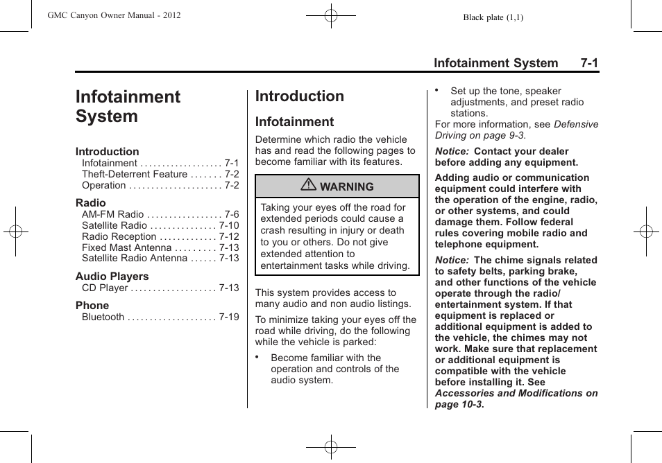 Infotainment system, Introduction, Infotainment | Introduction -1, General information | GMC 2012 Canyon User Manual | Page 143 / 386