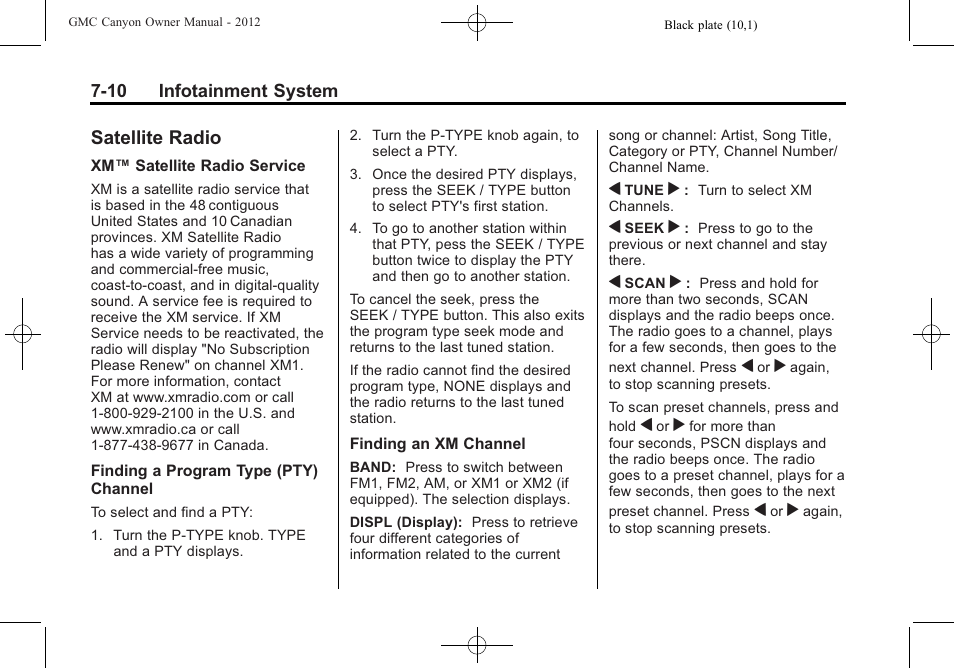 Satellite radio, Satellite radio -10 | GMC 2012 Canyon User Manual | Page 152 / 386