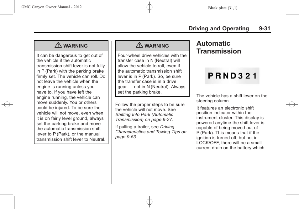 Automatic transmission, Automatic transmission -31 | GMC 2012 Canyon User Manual | Page 203 / 386