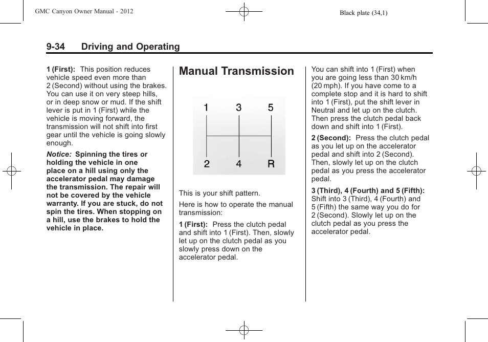 Manual transmission, Manual transmission -34 | GMC 2012 Canyon User Manual | Page 206 / 386