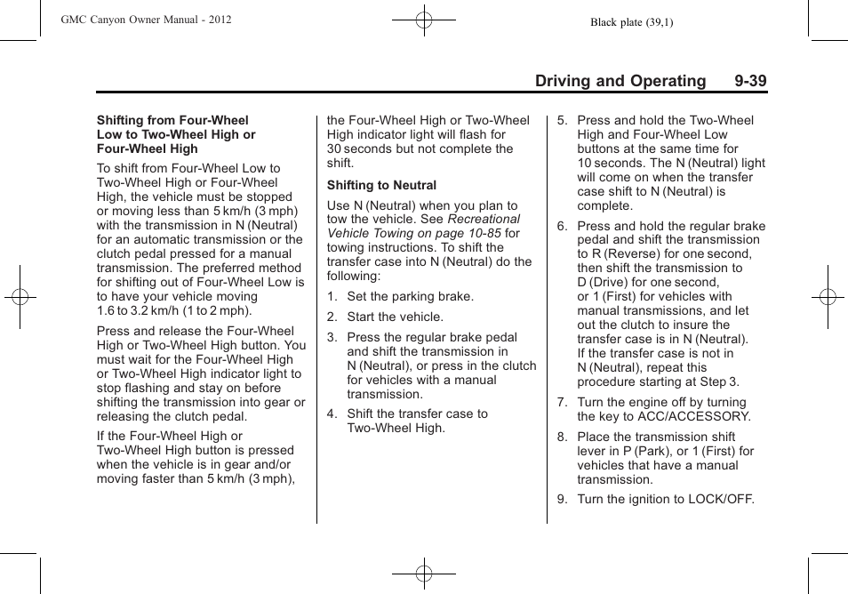 Driving and operating 9-39 | GMC 2012 Canyon User Manual | Page 211 / 386