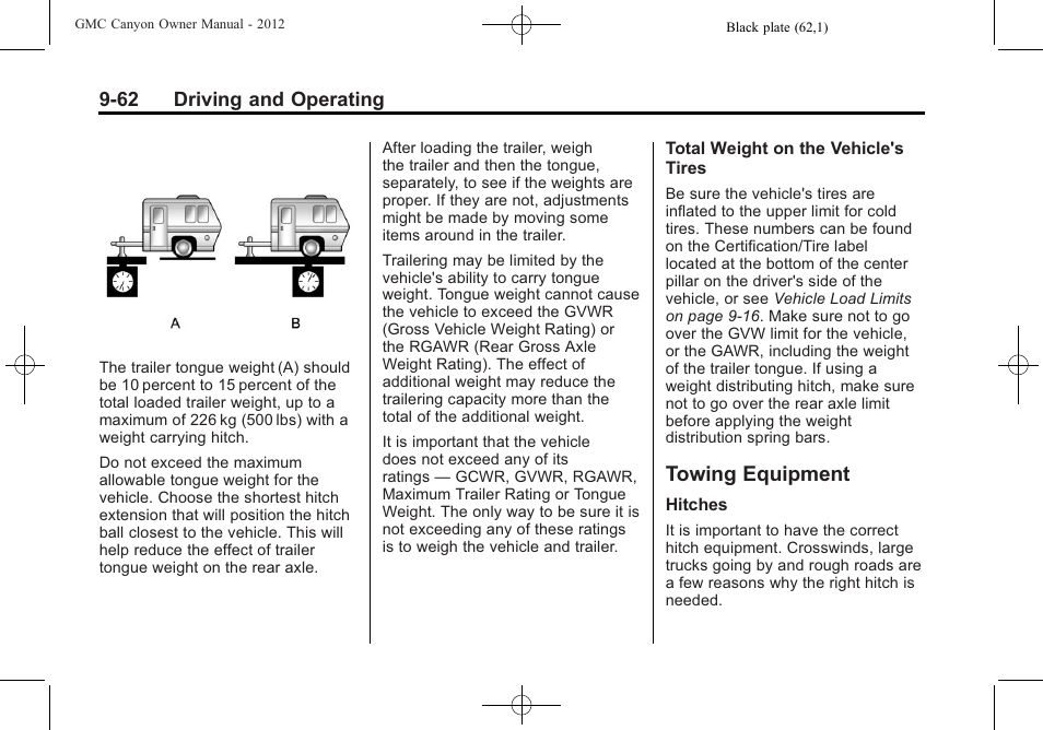 Towing equipment, Towing equipment -62, Task of driving | GMC 2012 Canyon User Manual | Page 234 / 386