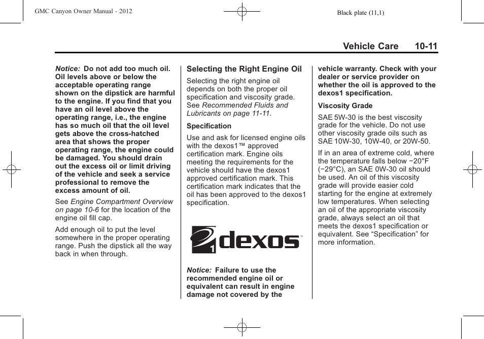 Vehicle care 10-11 | GMC 2012 Canyon User Manual | Page 247 / 386