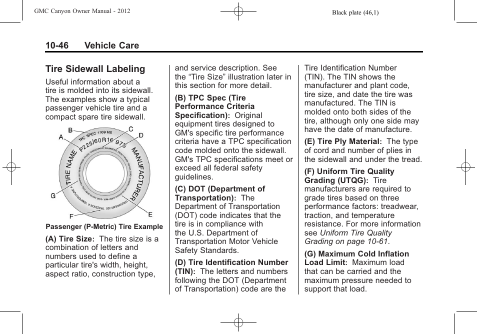 Tire sidewall labeling, Tire sidewall labeling -46 | GMC 2012 Canyon User Manual | Page 282 / 386