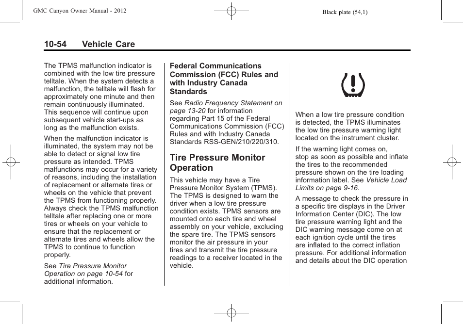 Tire pressure monitor operation, Tire pressure monitor, Operation -54 | Towing | GMC 2012 Canyon User Manual | Page 290 / 386