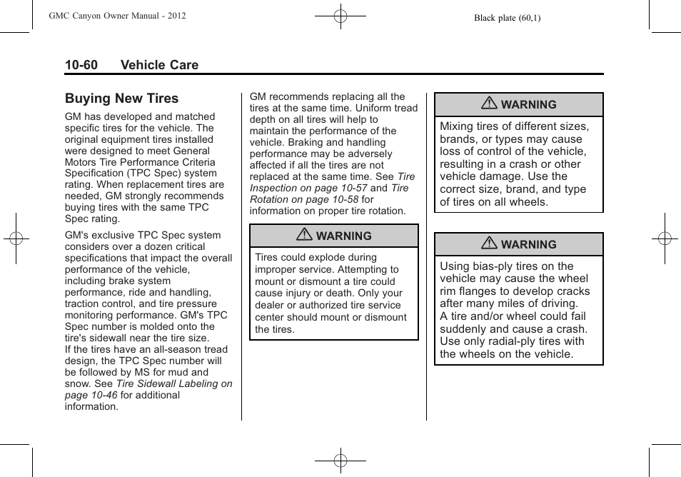 Buying new tires, Buying new tires -60 | GMC 2012 Canyon User Manual | Page 296 / 386