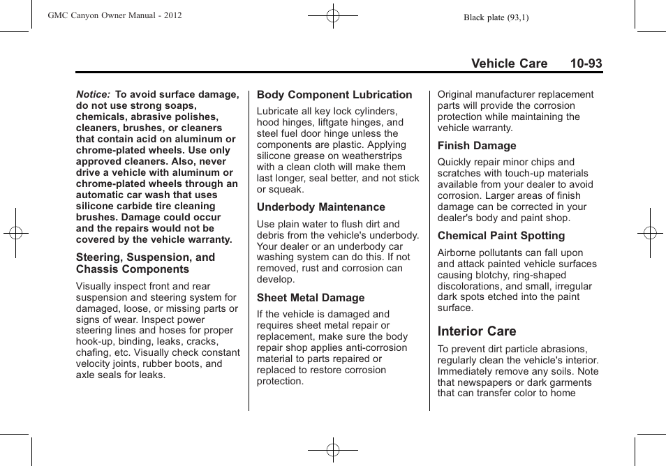 Interior care, Interior care -93 | GMC 2012 Canyon User Manual | Page 329 / 386