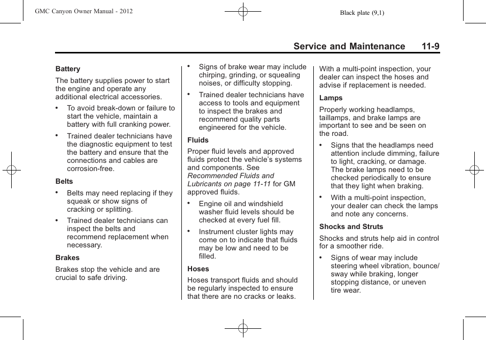 Service and maintenance 11-9 | GMC 2012 Canyon User Manual | Page 341 / 386