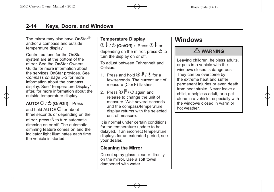 Windows, Windows -14, Infotainment system | GMC 2012 Canyon User Manual | Page 40 / 386