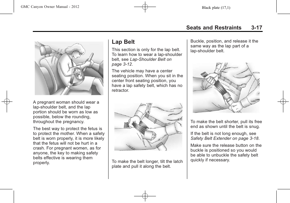 Lap belt, Lap belt -17 | GMC 2012 Canyon User Manual | Page 61 / 386