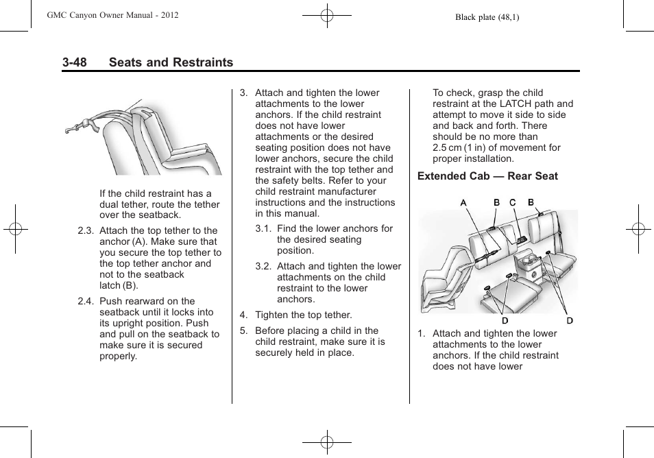 48 seats and restraints | GMC 2012 Canyon User Manual | Page 92 / 386