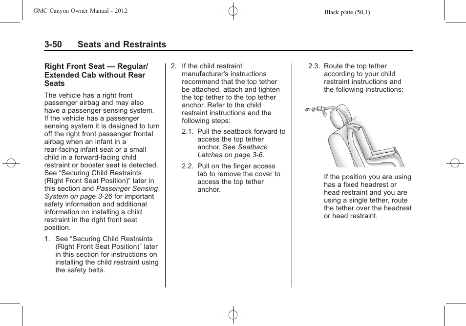 50 seats and restraints | GMC 2012 Canyon User Manual | Page 94 / 386