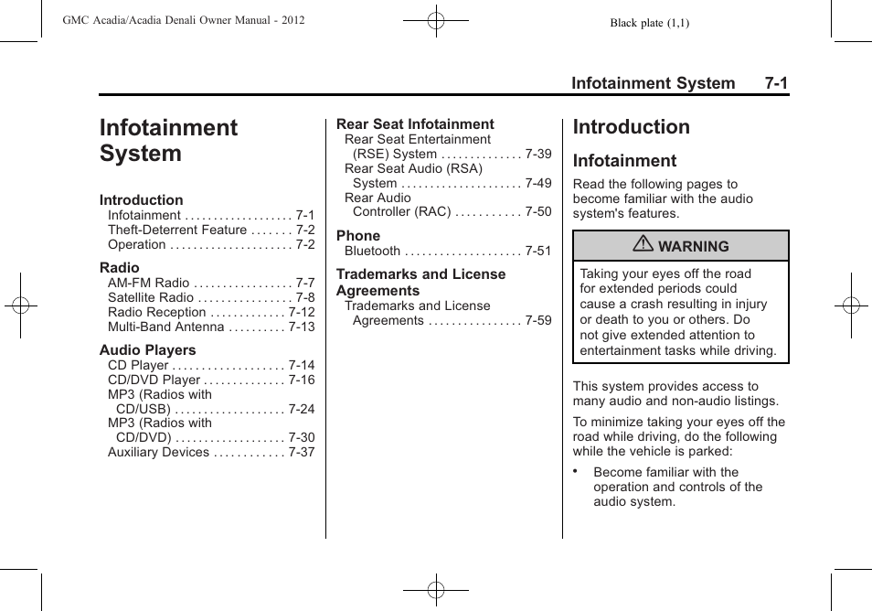 Infotainment system, Introduction, Infotainment | Infotainment system -1, Introduction -1, Fuel | GMC 2012 Acadia User Manual | Page 181 / 456