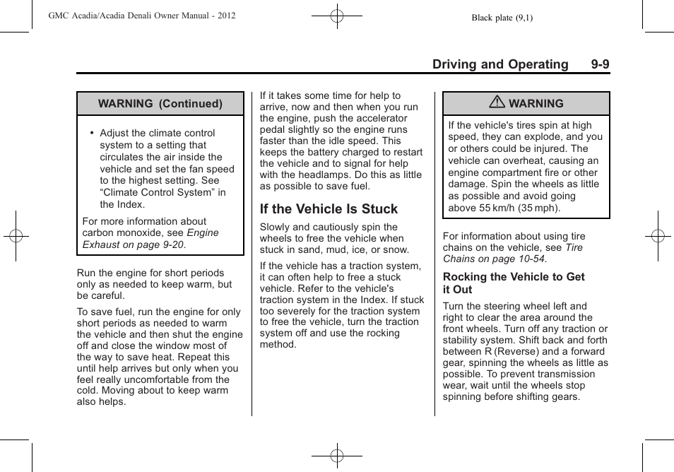 If the vehicle is stuck, If the vehicle is stuck -9 | GMC 2012 Acadia User Manual | Page 263 / 456