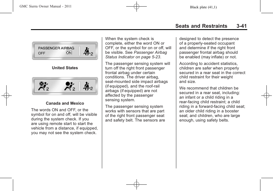 Seats and restraints 3-41 | GMC 2011 Sierra User Manual | Page 109 / 594
