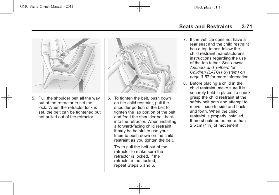 Seats and restraints 3-71 | GMC 2011 Sierra User Manual | Page 139 / 594