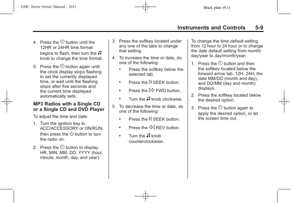 Instruments and controls 5-9 | GMC 2011 Sierra User Manual | Page 157 / 594