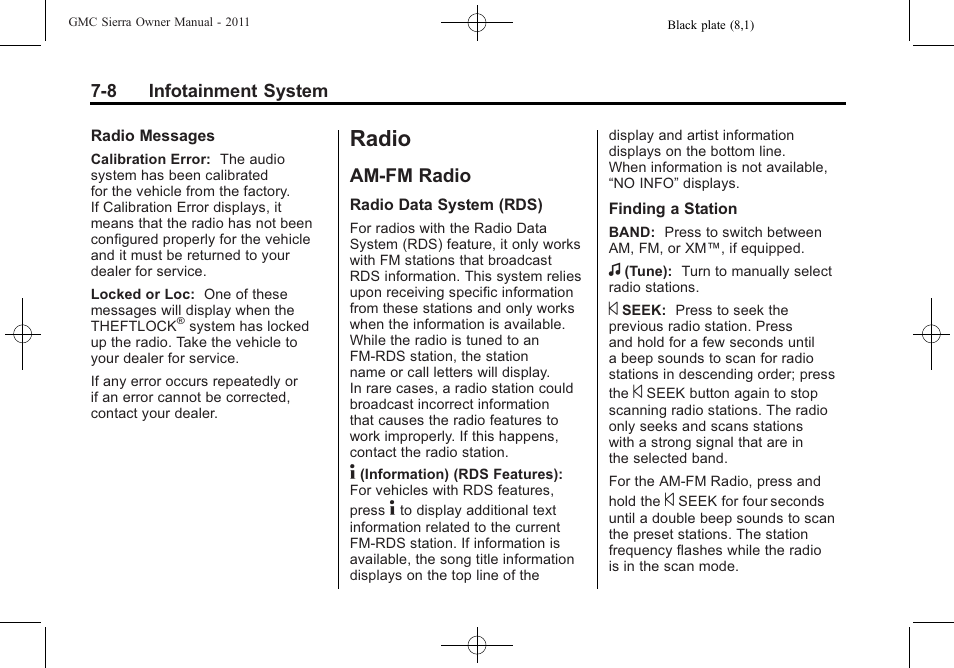 Radio, Am-fm radio, Radio -8 | Am-fm radio -8, For extended | GMC 2011 Sierra User Manual | Page 234 / 594