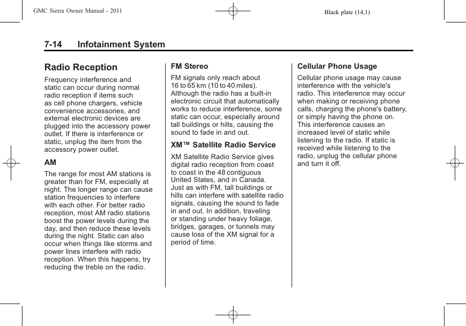 Radio reception, Radio reception -14 | GMC 2011 Sierra User Manual | Page 240 / 594