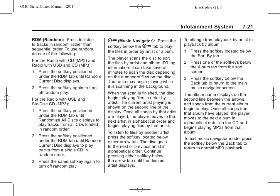 Infotainment system 7-21 | GMC 2011 Sierra User Manual | Page 247 / 594