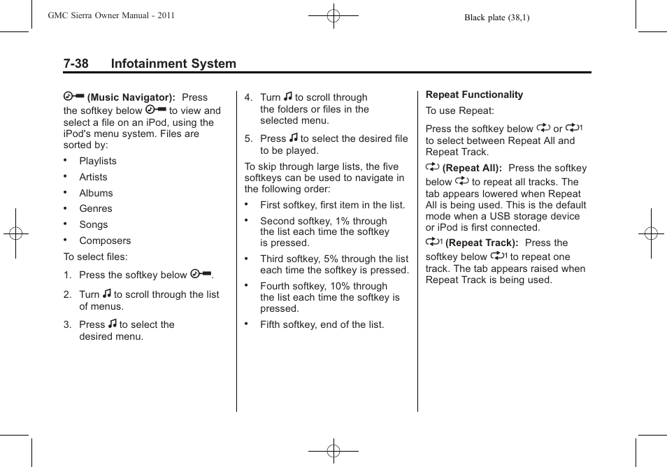 38 infotainment system | GMC 2011 Sierra User Manual | Page 264 / 594