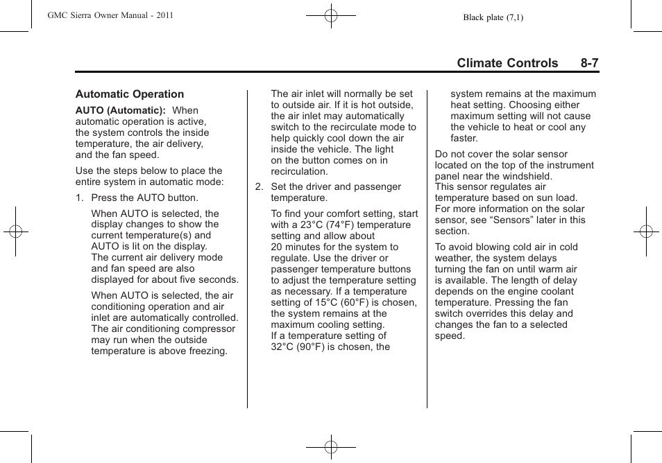 Climate controls 8-7 | GMC 2011 Sierra User Manual | Page 289 / 594