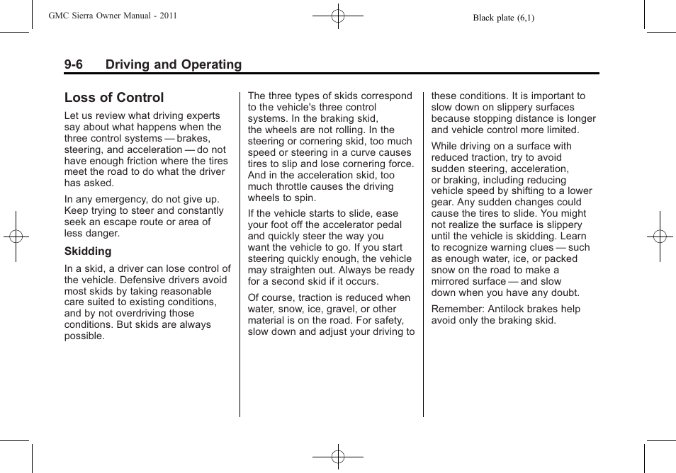 Loss of control, Loss of control -6 | GMC 2011 Sierra User Manual | Page 300 / 594