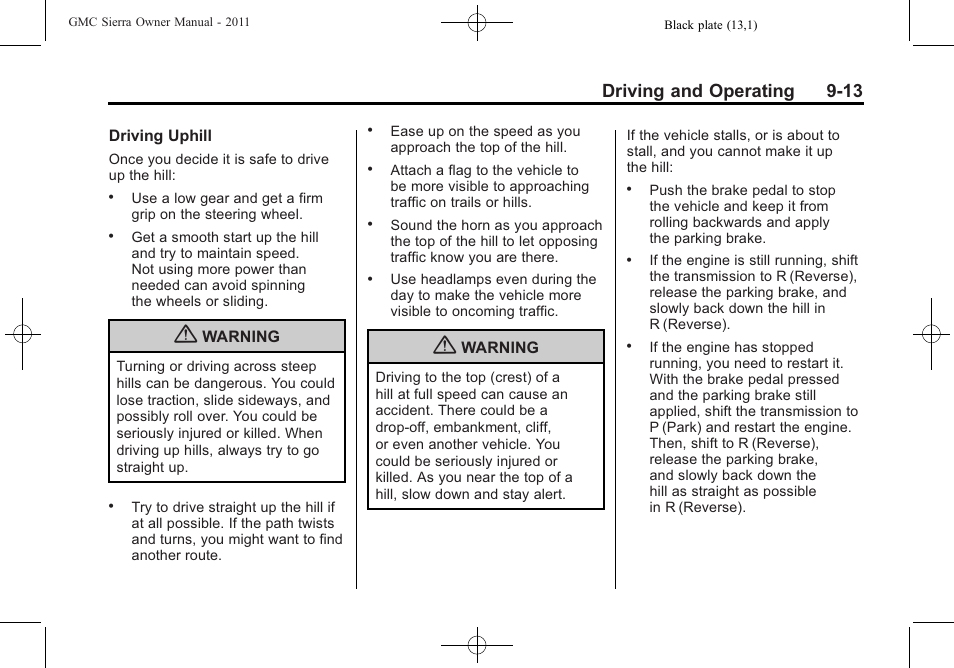 Driving and operating 9-13 | GMC 2011 Sierra User Manual | Page 307 / 594