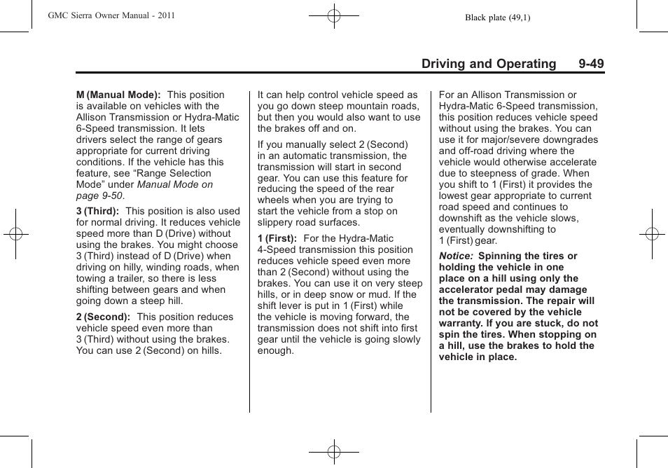 Driving and operating 9-49 | GMC 2011 Sierra User Manual | Page 343 / 594