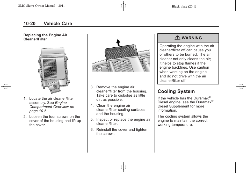 Cooling system, Cooling system -20, 20 vehicle care | GMC 2011 Sierra User Manual | Page 444 / 594