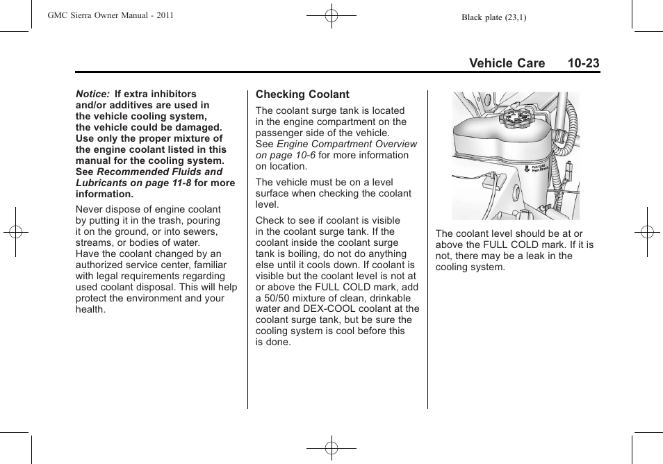Vehicle care 10-23 | GMC 2011 Sierra User Manual | Page 447 / 594