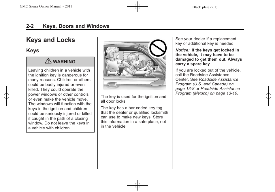 Keys and locks, Keys, Keys and locks -2 | Vehicle messages, Keys -2 | GMC 2011 Sierra User Manual | Page 46 / 594