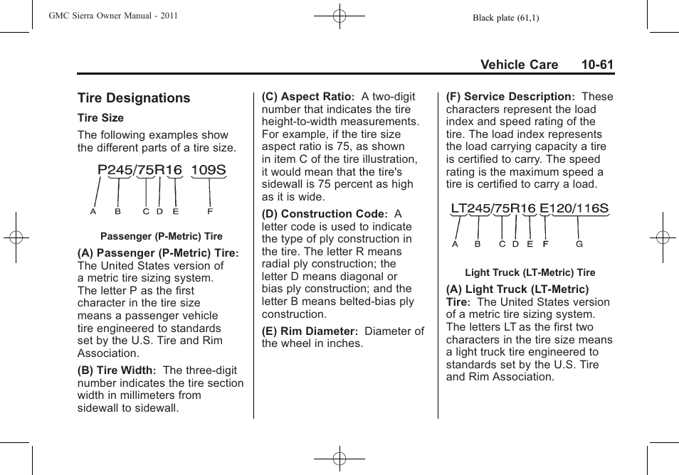 Tire designations, Tire designations -61 | GMC 2011 Sierra User Manual | Page 485 / 594