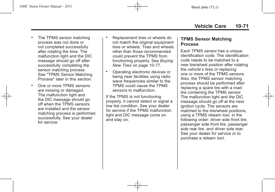 Vehicle care 10-71 | GMC 2011 Sierra User Manual | Page 495 / 594