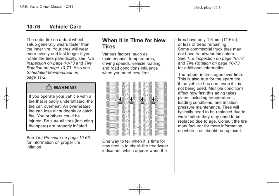 When it is time for new tires, When it is time for new, Tires -76 | Appearance | GMC 2011 Sierra User Manual | Page 500 / 594