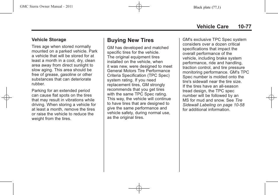 Buying new tires, Buying new tires -77 | GMC 2011 Sierra User Manual | Page 501 / 594