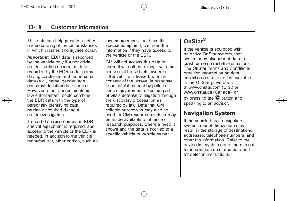 Onstar, Navigation system, System -18 | GMC 2011 Sierra User Manual | Page 578 / 594