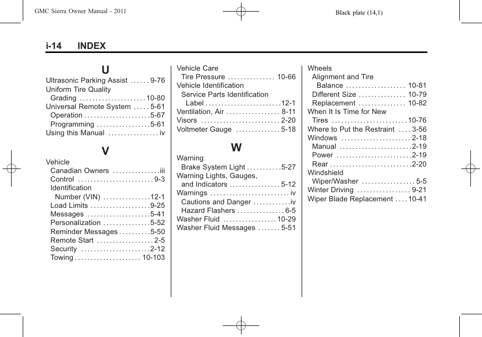 Index_u, Index_v, Index_w | GMC 2011 Sierra User Manual | Page 594 / 594