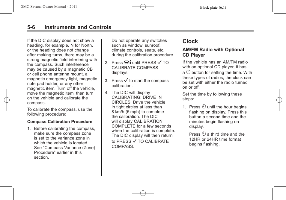 Clock, Clock -6, Brake | GMC 2011 Savana User Manual | Page 122 / 410