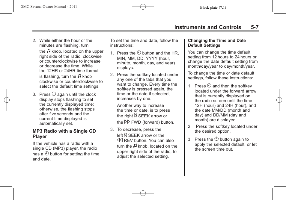 GMC 2011 Savana User Manual | Page 123 / 410