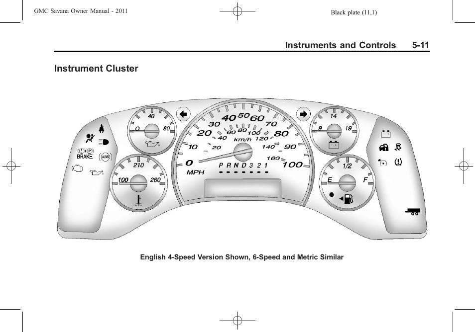Instrument cluster, Instrument cluster on, Instrument cluster -11 | GMC 2011 Savana User Manual | Page 127 / 410