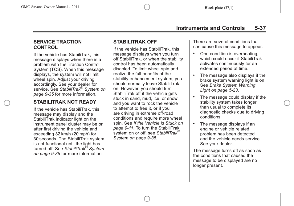 Instruments and controls 5-37 | GMC 2011 Savana User Manual | Page 153 / 410
