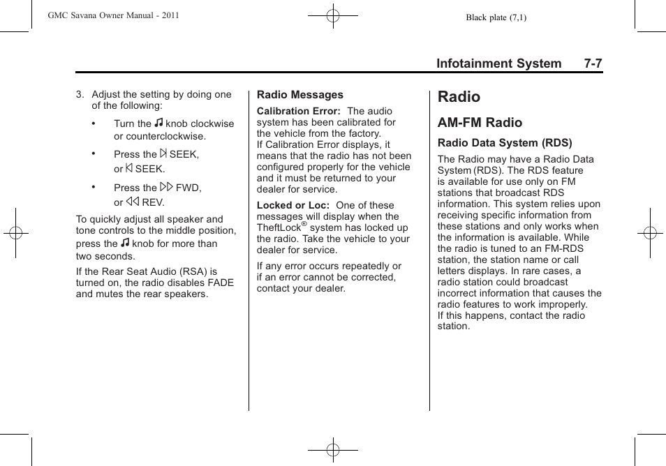 Radio, Am-fm radio, Radio -7 | Am-fm radio -7, Determine | GMC 2011 Savana User Manual | Page 177 / 410